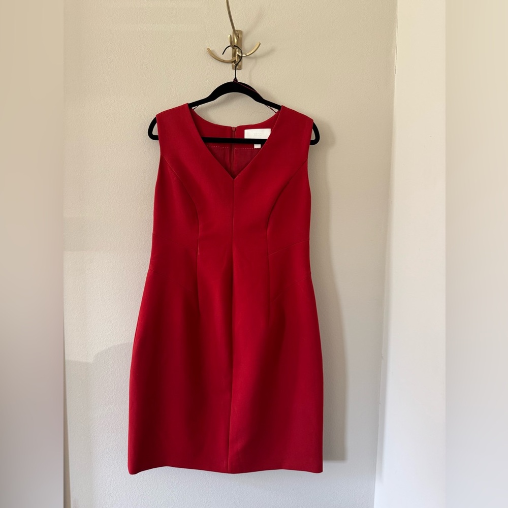 💄Boss Babe Red Sheath Midi Dress V-Neck Sleeveless